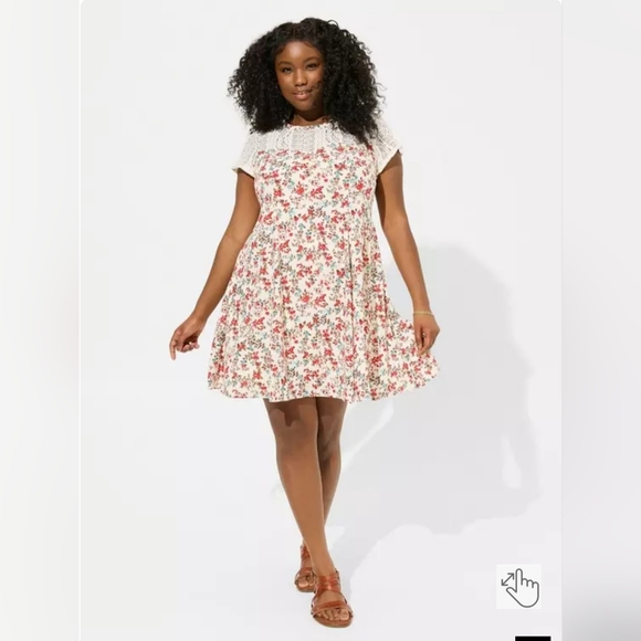 torrid Dresses & Skirts - Floral Mini Washable Gauze Lace Yoke Trapeze Dress